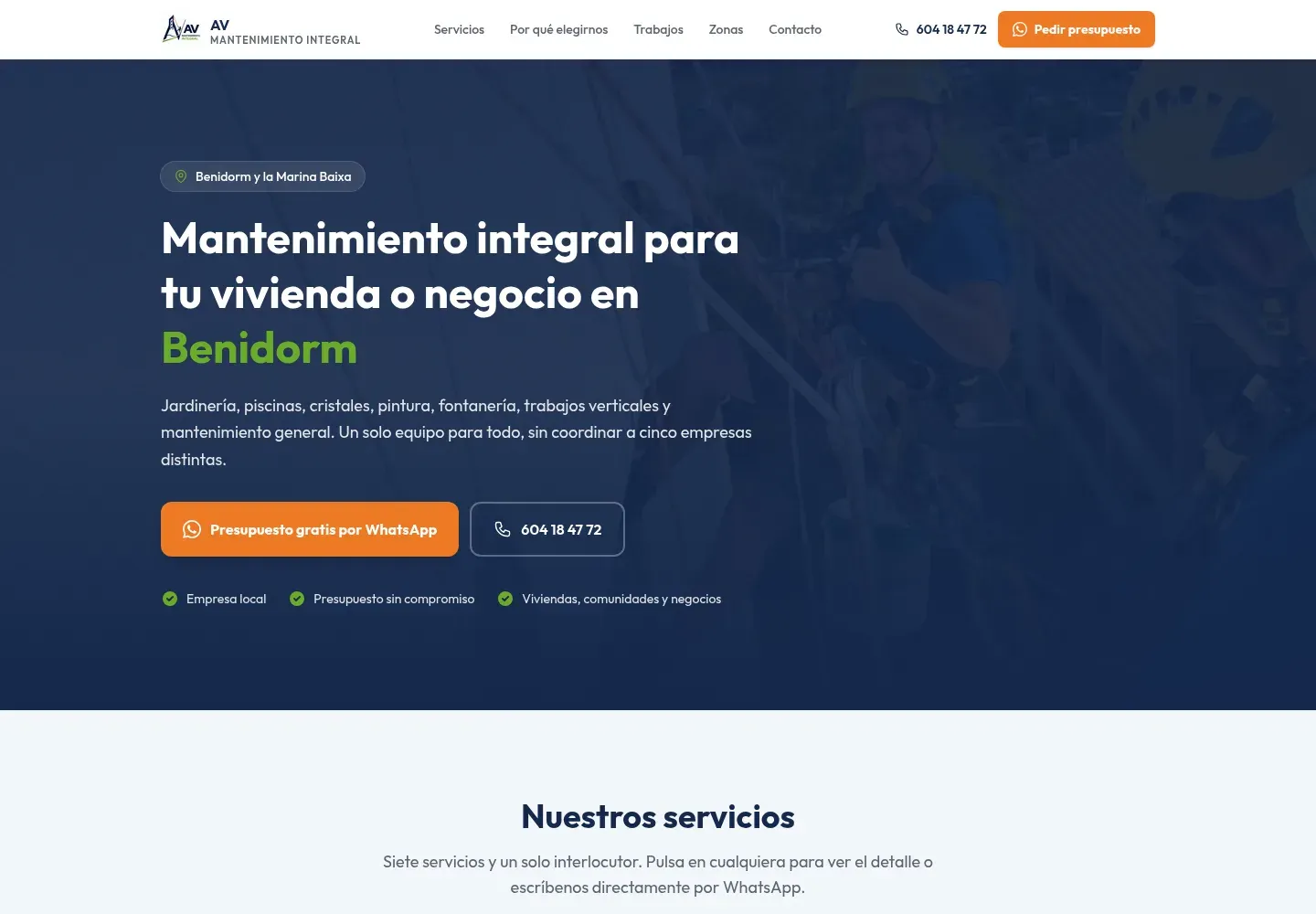 Captura de la web de AV Mantenimiento Integral