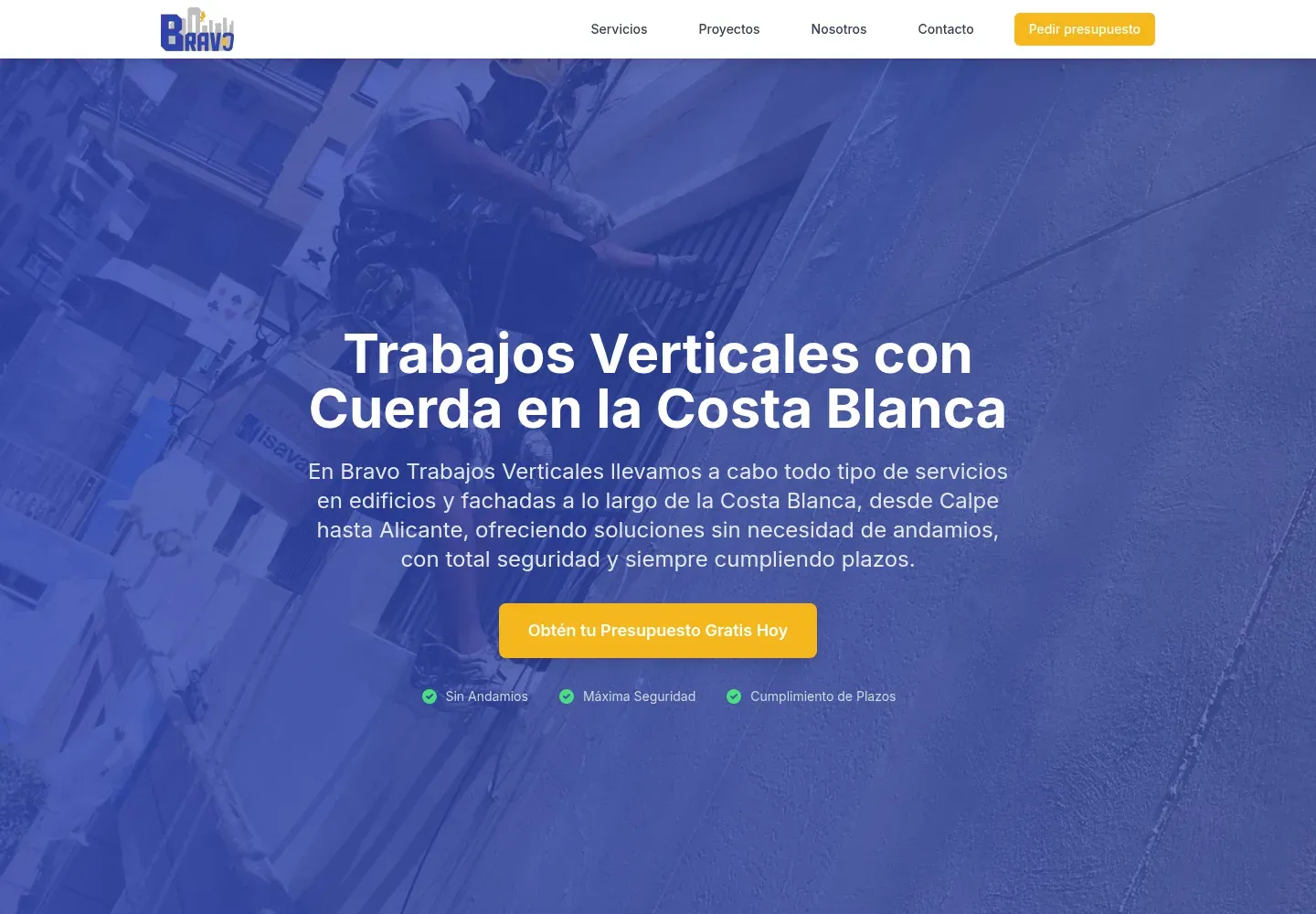 Captura de la web de Bravo Trabajos Verticales